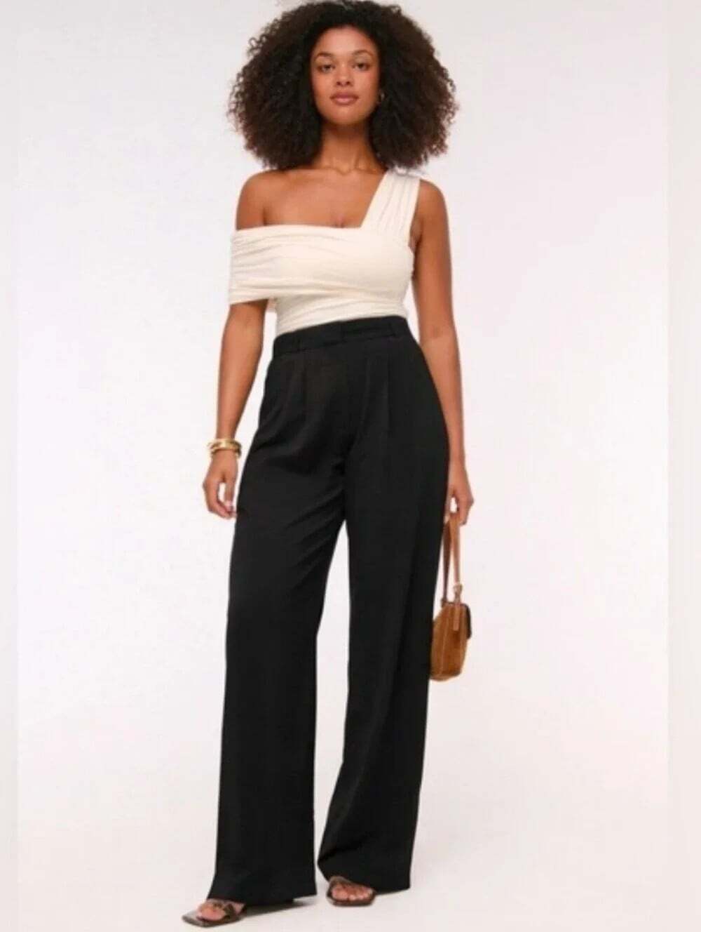 ABERCROMBIE & FITCH Sloane Tailored Wide Leg Trouser Size 10 Long Black Satin